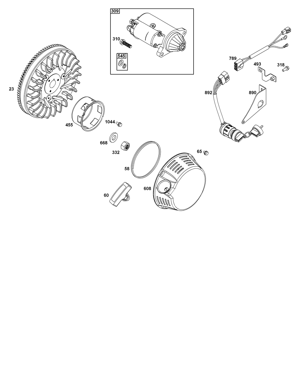 Flywheel, Ignition, And Starter Group Diagram and Parts List for 131D05-0002-01 100000 - 19Z999 Briggs and Stratton Engine